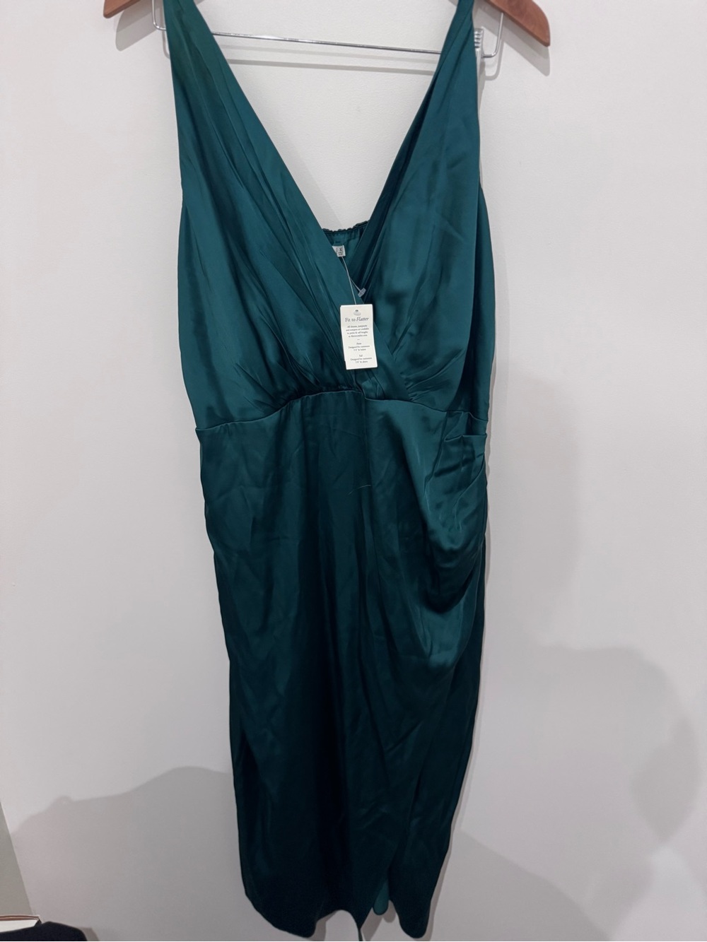 Abercrombie & Fitch Deep Emerald Satin Wrap Midi Dress - Picture 5 of 11